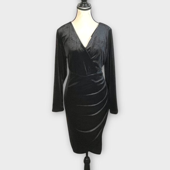 Elegant Black Velvet Wrap Dress - Picture 2 of 10